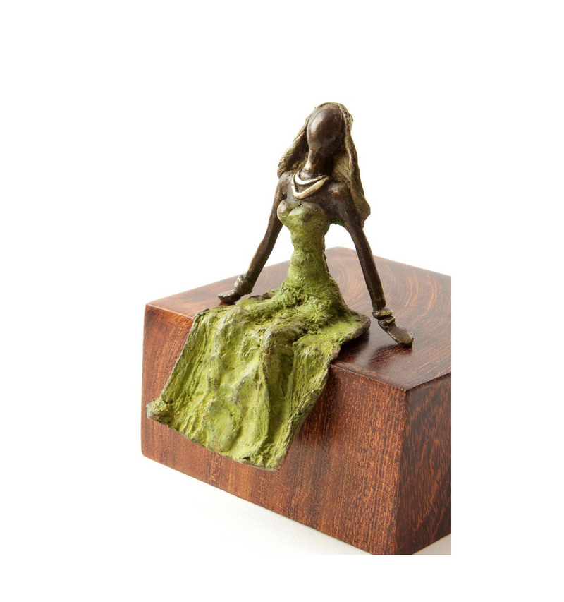 Bronze Seated Beauty Sculpture Handcrafted in Burkina Faso, Africa, Housewarming Gift for Her