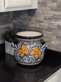 Butterfly Flower Pot & Yard Art is 10.5" Round Talavera Ceramic Planter, Handmade Pottery for Outdoor Garden Decor or Home Decor