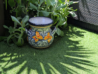 Butterfly Flower Pot & Yard Art is 10.5" Round Talavera Ceramic Planter, Handmade Pottery for Outdoor Garden Decor or Home Decor