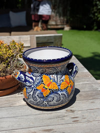 Butterfly Flower Pot & Yard Art is 10.5" Round Talavera Ceramic Planter, Handmade Pottery for Outdoor Garden Decor or Home Decor