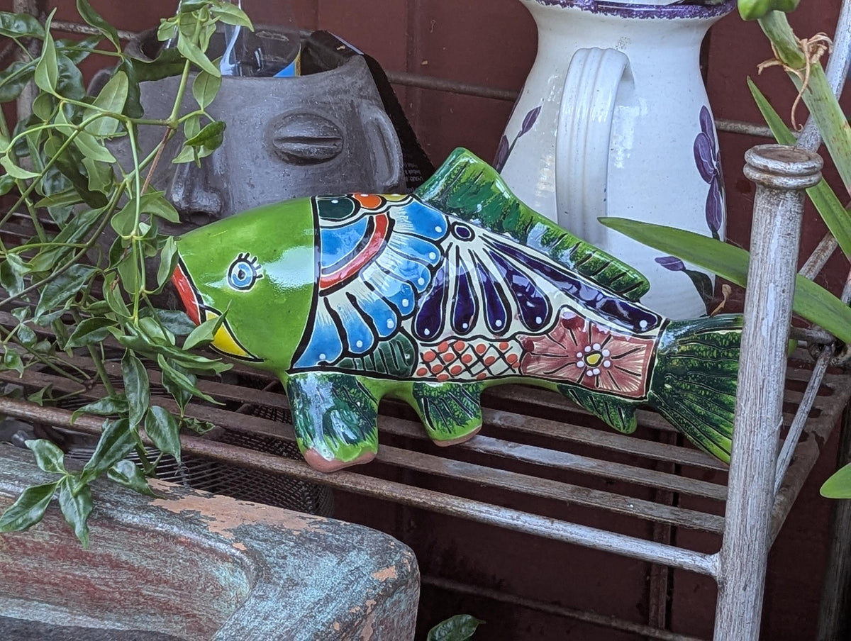 Ceramic Fish Garden Sculpture | Handmade Talavera Animal  | Mexican Pottery Gift