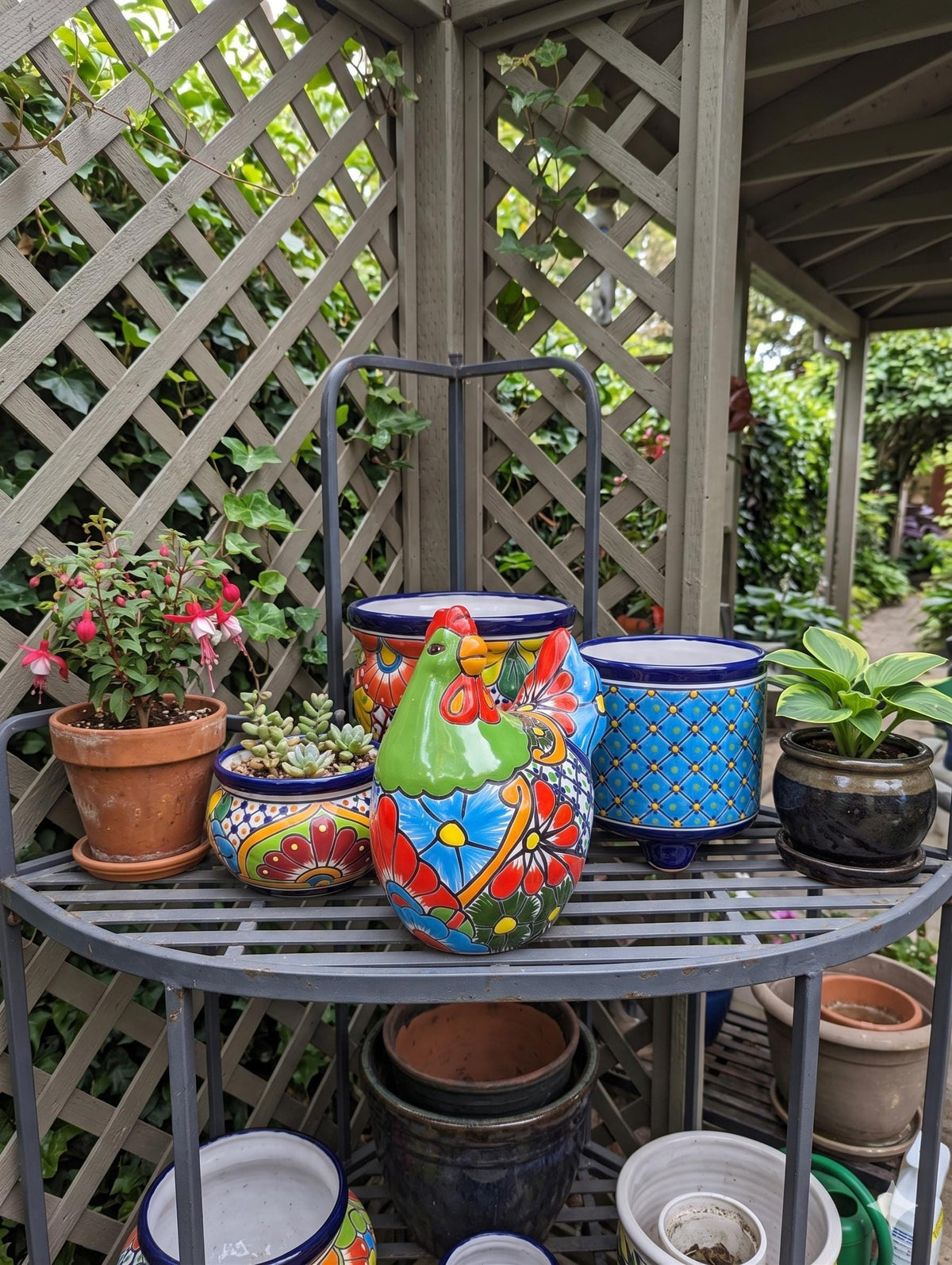 Ceramic Rooster Garden Sculpture | Handmade Talavera Animal Statue | Mexican Pottery Decor