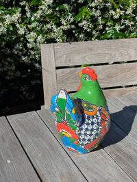 Ceramic Rooster Garden Sculpture | Handmade Talavera Animal Statue | Mexican Pottery Decor