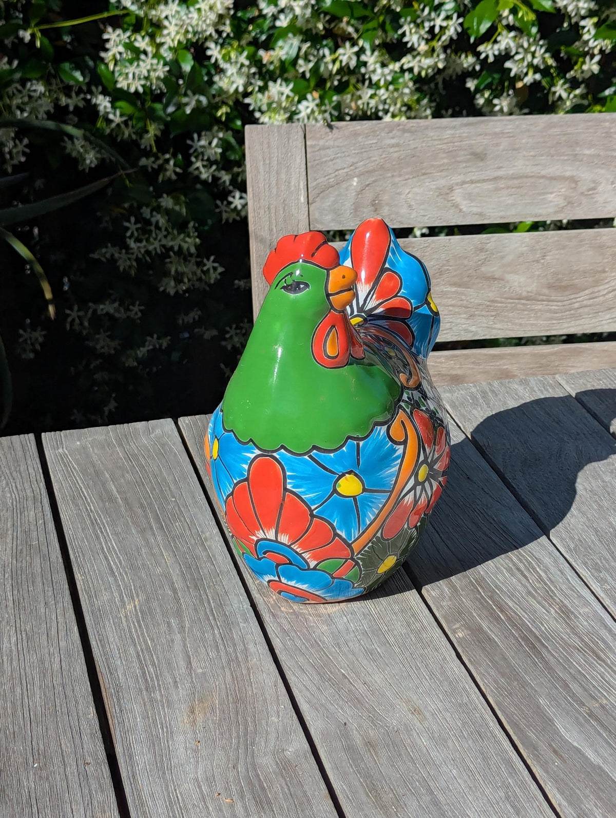 Ceramic Rooster Garden Sculpture | Handmade Talavera Animal Statue | Mexican Pottery Decor