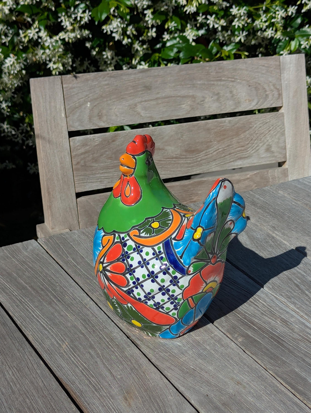 Ceramic Rooster Garden Sculpture | Handmade Talavera Animal Statue | Mexican Pottery Decor
