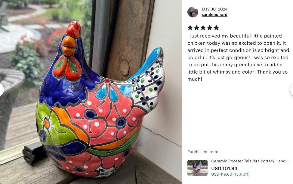 Ceramic Rooster Garden Sculpture | Handmade Talavera Animal Statue | Mexican Pottery Decor