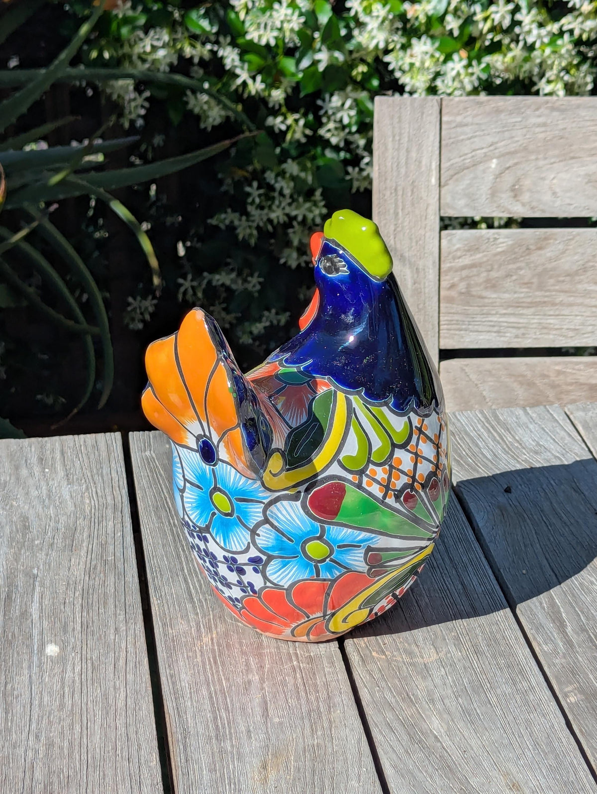 Ceramic Rooster Garden Statue | Handmade Talavera Animal Sculpture | Mexican Pottery Decor