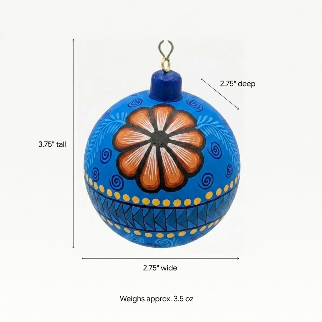 Christmas Tree Ornaments, Hand Painted Wood Ornament for Christmas Tree is Mexican Christmas Decor of festive holiday patterns & bold colors