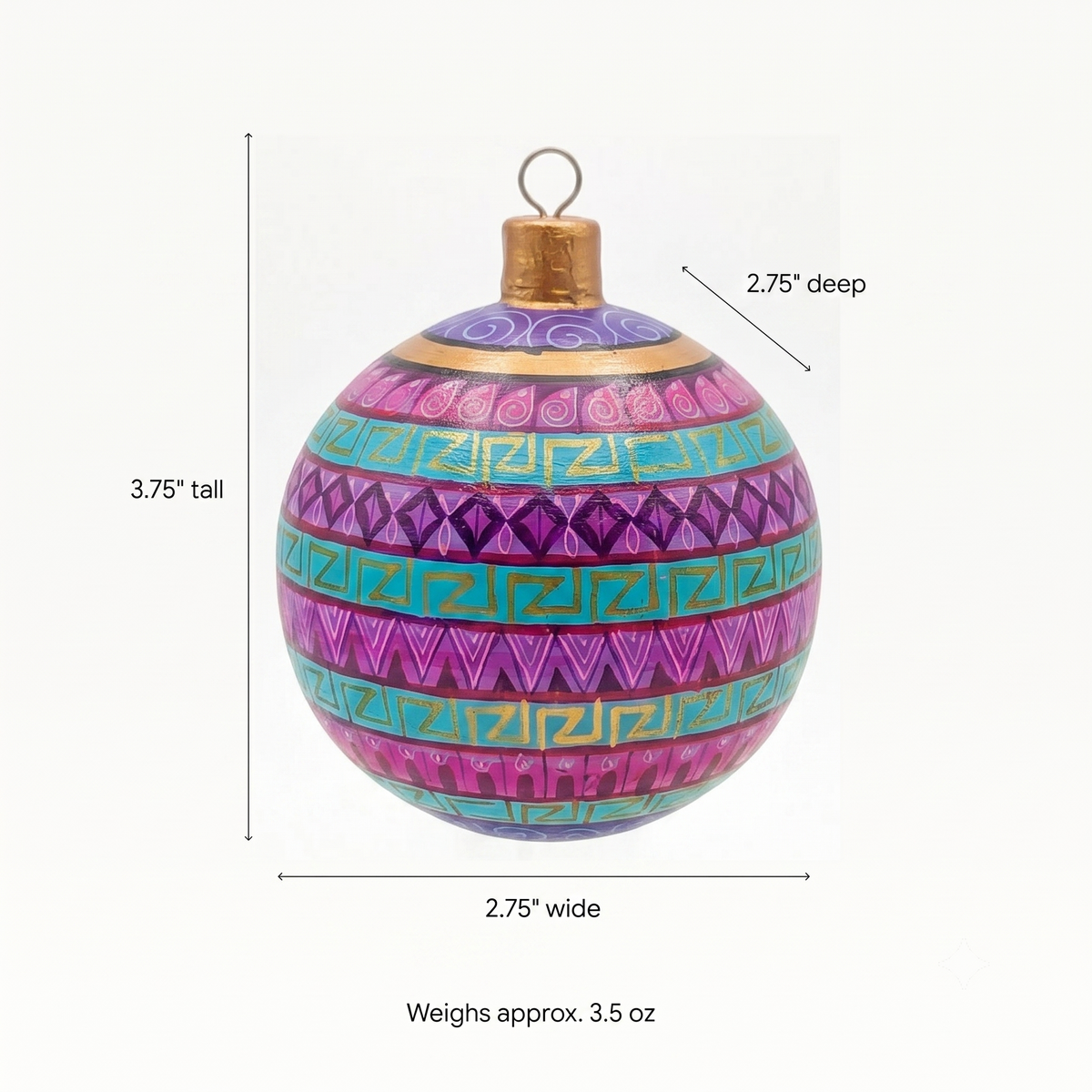 Christmas Tree Ornaments, Hand Painted Wood Ornament for Christmas Tree is Mexican Christmas Decor of festive holiday patterns & bold colors