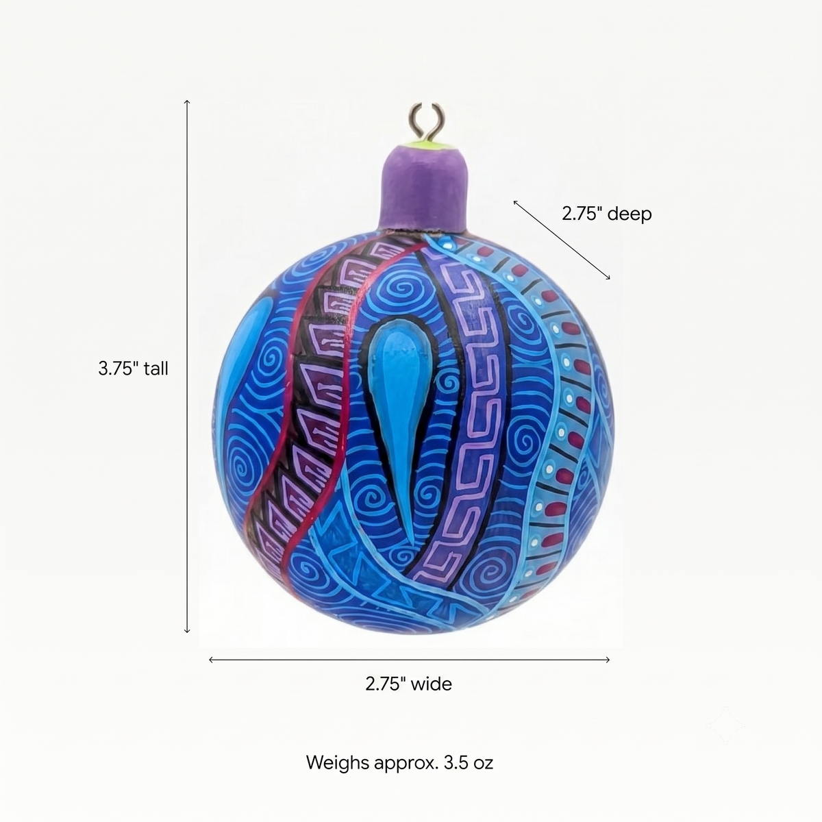 Christmas Tree Ornaments, Hand Painted Wood Ornament for Christmas Tree is Mexican Christmas Decor of festive holiday patterns & bold colors