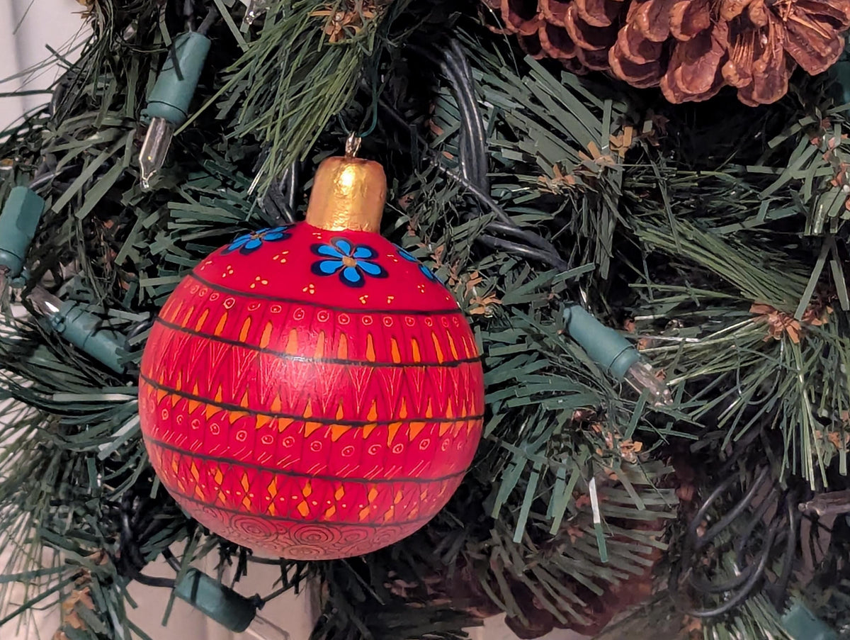 Christmas Tree Ornament #24 is Hand-Painted Mexican Bulb & Festive Holiday Decor