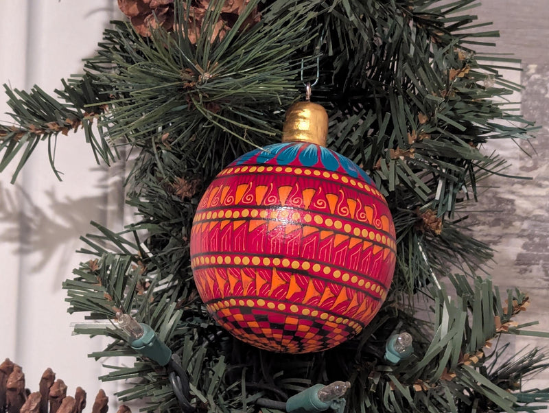 Christmas Tree Ornament #25 is Hand-Painted Mexican Bulb & Festive Holiday Decor