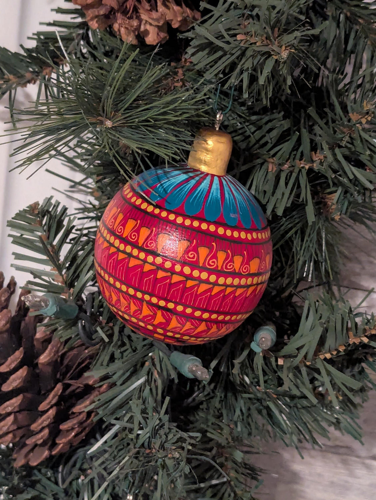 Christmas Tree Ornament #25 is Hand-Painted Mexican Bulb & Festive Holiday Decor