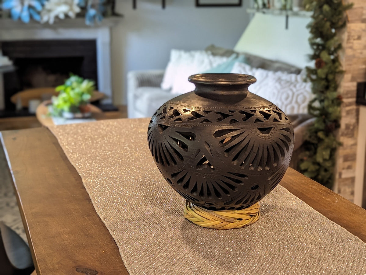 Decorative Centerpiece or Stunning Dried Flower Vase | Black Pottery Home Decor Handmade Mexican Pottery of San Bartolo, Oaxaca Indoor Decor