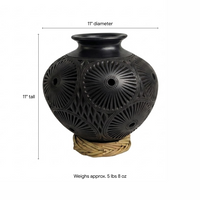 Decorative Centerpiece or Stunning Dried Flower Vase | Black Pottery Home Decor Handmade Mexican Pottery of San Bartolo, Oaxaca Indoor Decor