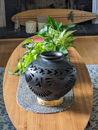 Decorative Centerpiece or Stunning Dried Flower Vase | Black Pottery Home Decor Handmade Mexican Pottery of San Bartolo, Oaxaca Indoor Decor