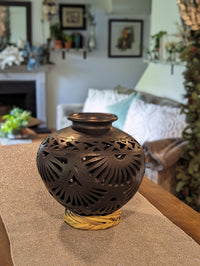 Decorative Centerpiece or Stunning Dried Flower Vase | Black Pottery Home Decor Handmade Mexican Pottery of San Bartolo, Oaxaca Indoor Decor