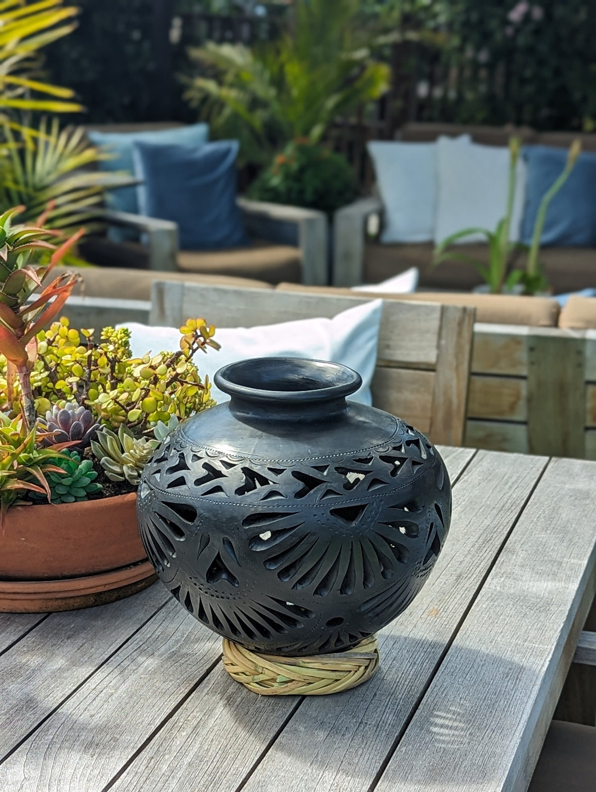 Decorative Centerpiece or Stunning Dried Flower Vase | Black Pottery Home Decor Handmade Mexican Pottery of San Bartolo, Oaxaca Indoor Decor