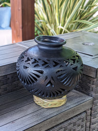 Decorative Centerpiece or Stunning Dried Flower Vase | Black Pottery Home Decor Handmade Mexican Pottery of San Bartolo, Oaxaca Indoor Decor