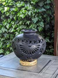 Decorative Centerpiece or Stunning Dried Flower Vase | Black Pottery Home Decor Handmade Mexican Pottery of San Bartolo, Oaxaca Indoor Decor