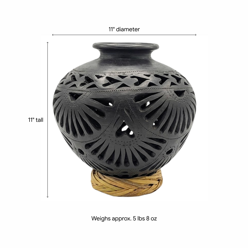 Decorative Centerpiece or Stunning Dried Flower Vase | Black Pottery Home Decor Handmade Mexican Pottery of San Bartolo, Oaxaca Indoor Decor