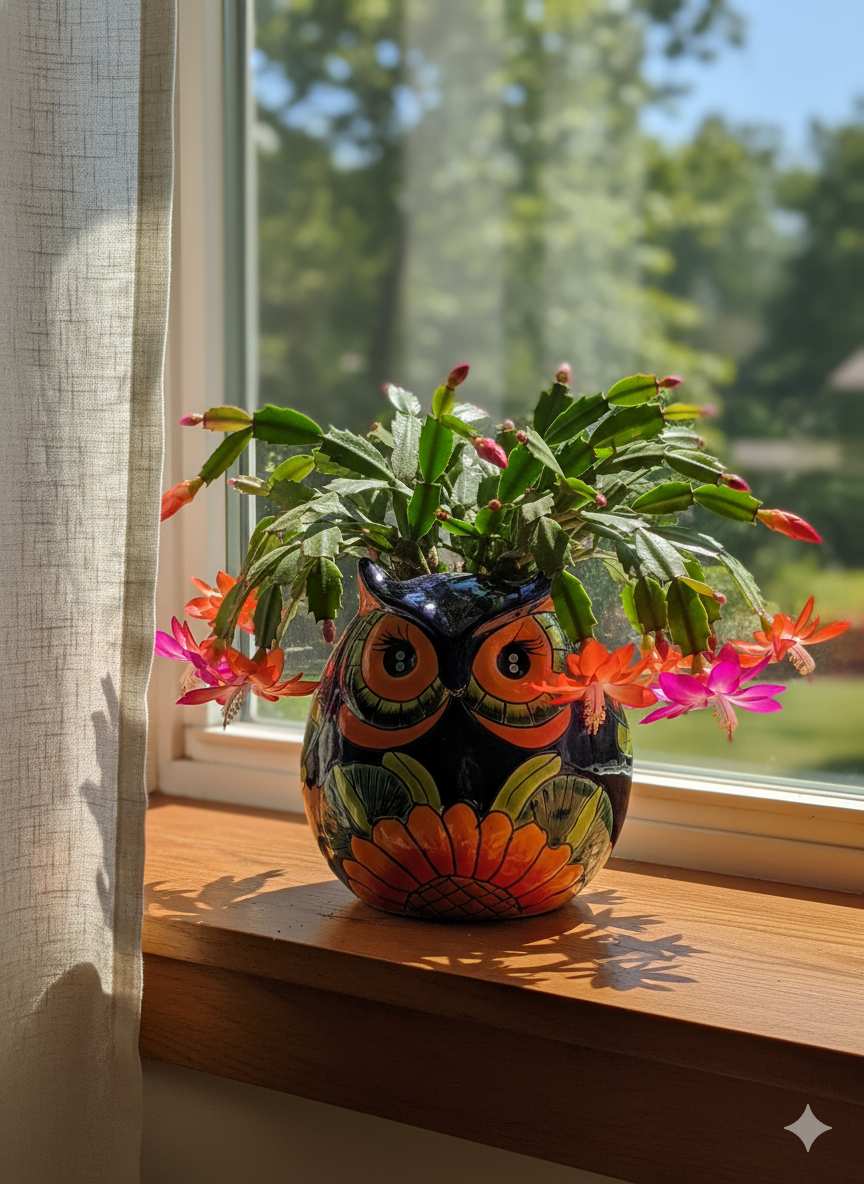 Sunflower Owl Mexican Flower Pot | Ceramic Talavera Pottery Works Indoor or Outdoor as Home Decor or Garden Decor