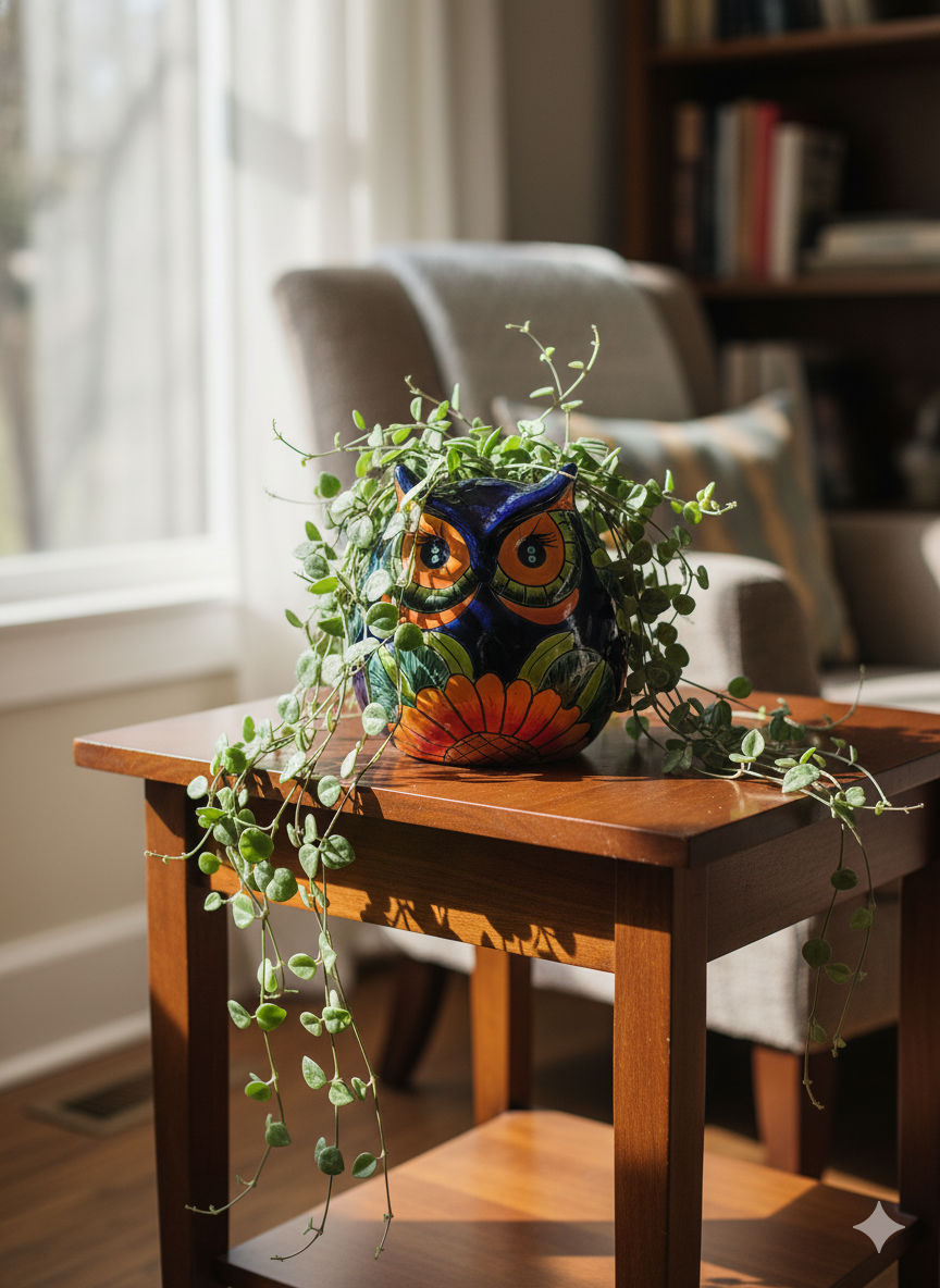 Sunflower Owl Mexican Flower Pot | Ceramic Talavera Pottery Works Indoor or Outdoor as Home Decor or Garden Decor