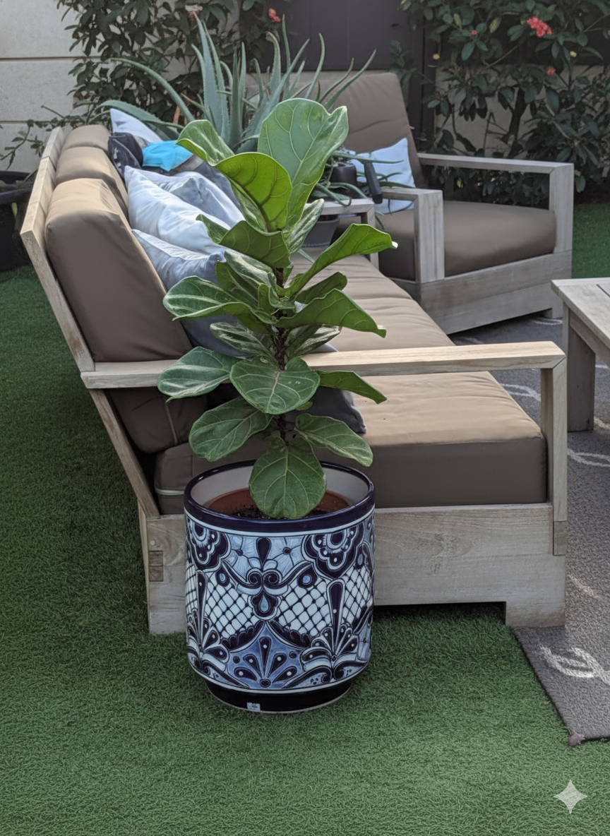 14" Tall Round Flower Pot Colorful Talavera Ceramic Planter is Handmade Mexican Pottery, Garden and Home Decor or Housewarming Gift