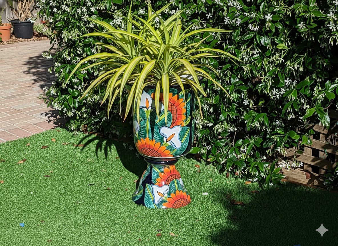 Sunflower Lily Planter is 22" Tall Handmade Talavera Ceramic Mexican Pottery | Lovely Outdoor Garden Decor & Yard Art Ships 10-1