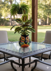 Sunflower Owl Mexican Flower Pot | Ceramic Talavera Pottery Works Indoor or Outdoor as Home Decor or Garden Decor