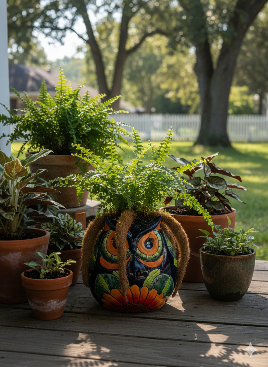 Sunflower Owl Mexican Flower Pot | Ceramic Talavera Pottery Works Indoor or Outdoor as Home Decor or Garden Decor