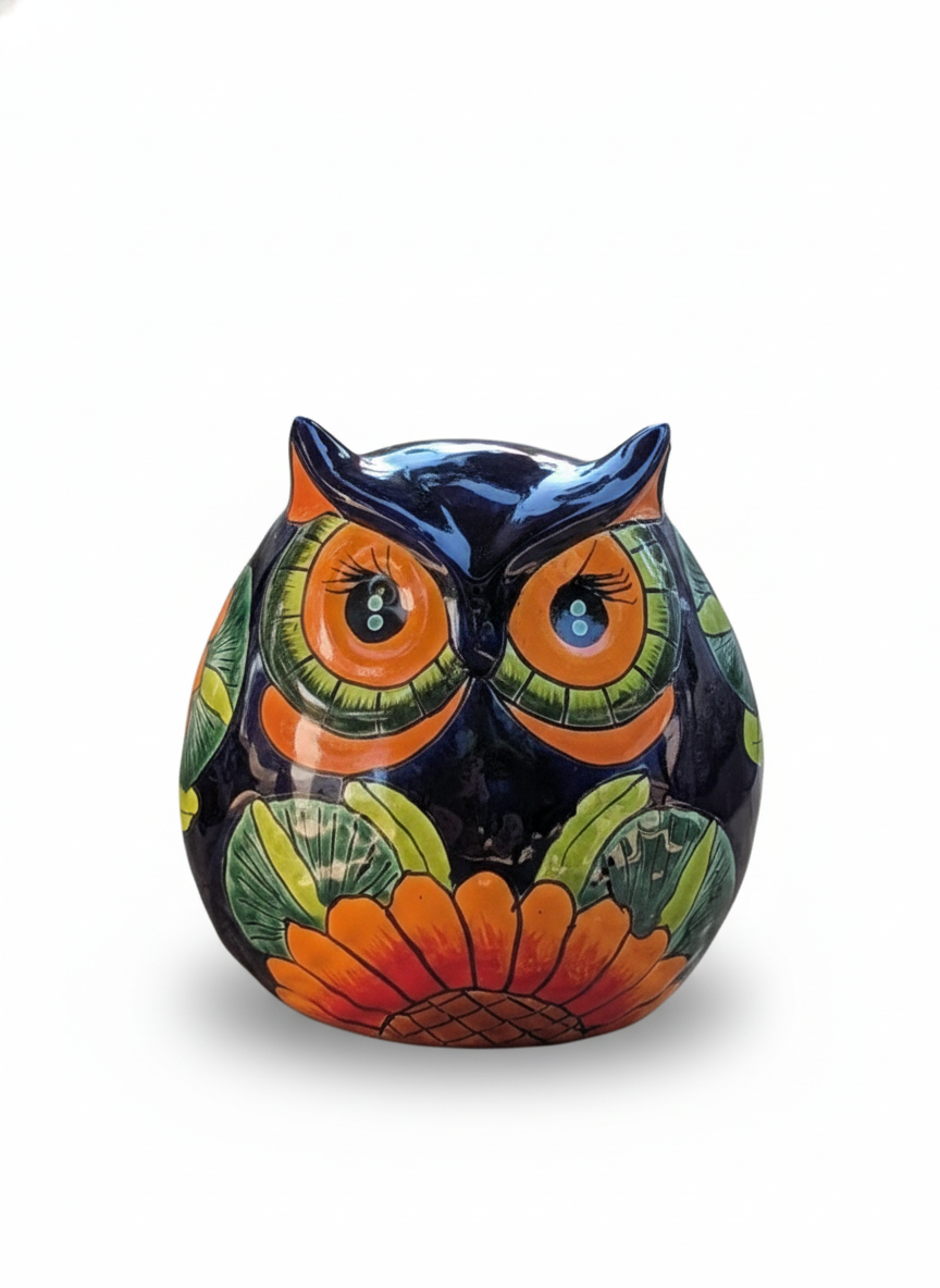 Sunflower Owl Mexican Flower Pot | Ceramic Talavera Pottery Works Indoor or Outdoor as Home Decor or Garden Decor