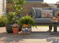 Gorgeous 14 inch Owl Flower Pot Ceramic Planter, Handmade Talavera Pottery is Outdoor Garden Decor or Indoor Home Decor, Unique Gift for Birders