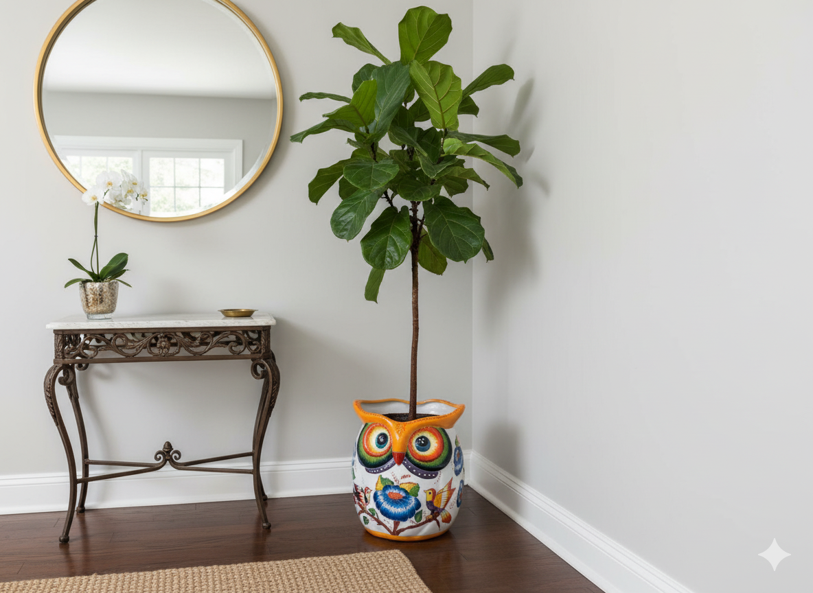 Gorgeous 14 inch Owl Flower Pot Ceramic Planter, Handmade Talavera Pottery is Outdoor Garden Decor or Indoor Home Decor, Unique Gift for Birders