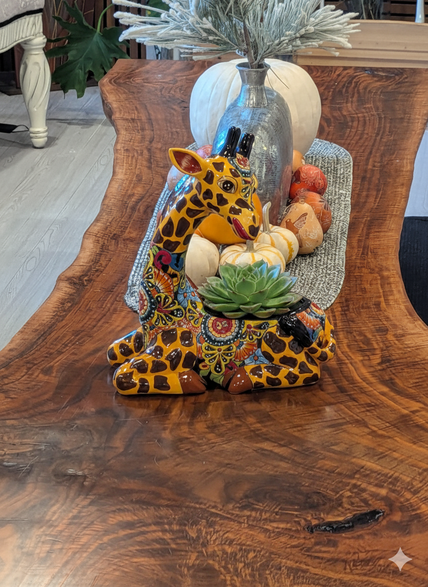 Talavera Giraffe Flower Pot for Indoor Decor or Yard Art Decorations, Planter Pot is Handmade Mexican Pottery, Turkey Lover Gift