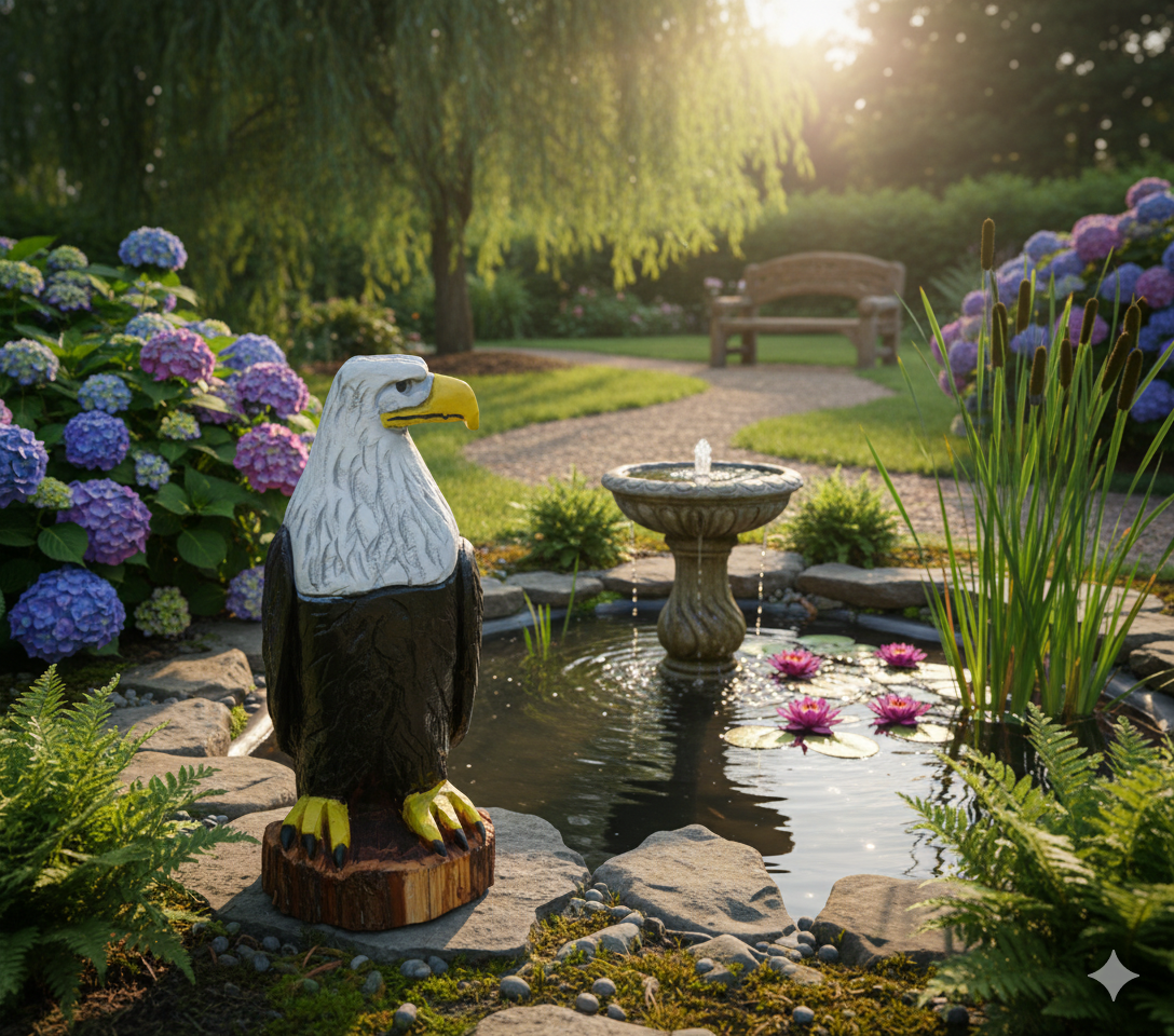 Bald Eagle Handmade Home Decor for Outdoor Garden, Porch or Yard Art by Chainsaw Artist in Texas, Hand Carved Eagle