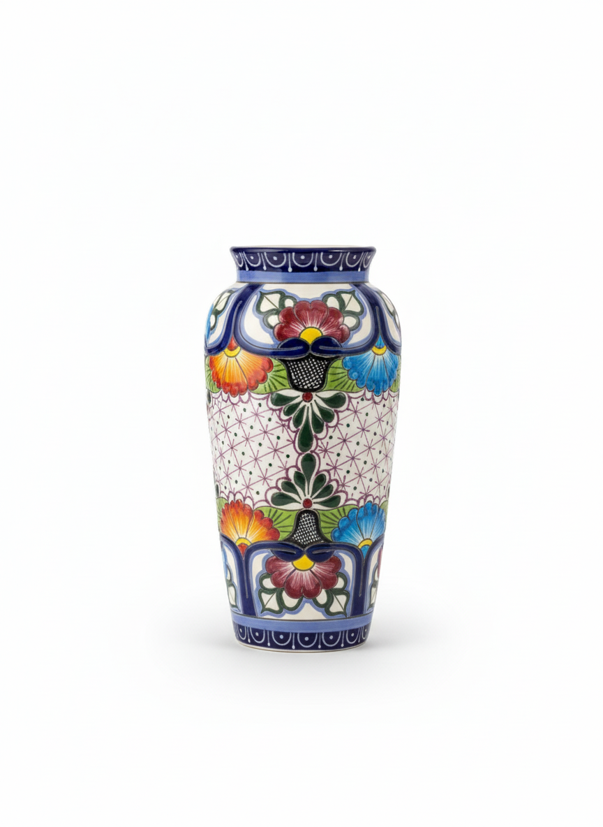 Ceramic Talavera Vase is Exquisite Handmade Mexican Pottery | Decorative Flower Vase is Gorgeous Centerpiece for Home Decor or Yard Decor