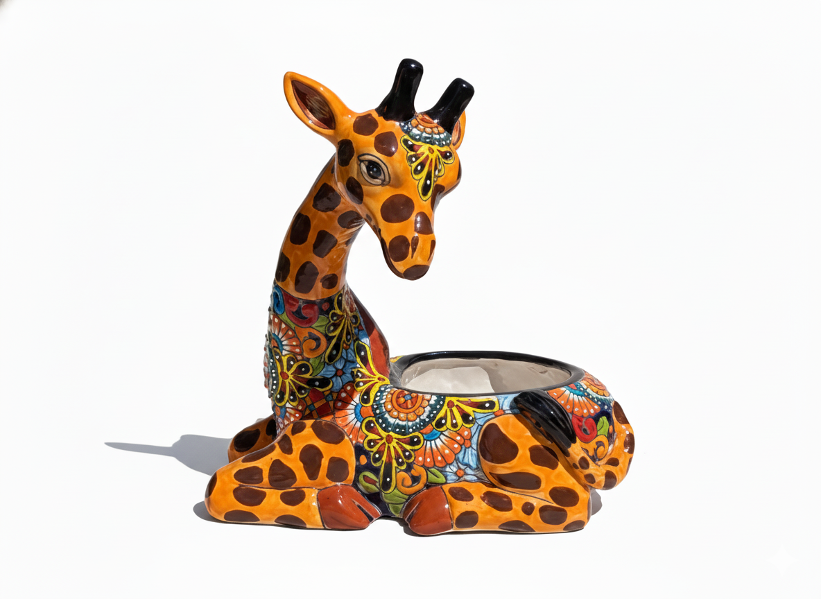 Talavera Giraffe Flower Pot for Indoor Decor or Yard Art Decorations, Planter Pot is Handmade Mexican Pottery, Turkey Lover Gift