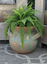 10.5" Round Emerald Planter is Ceramic Flower Pot, Handmade Mexican Pottery for Outdoor Decor or Indoor Home Decor