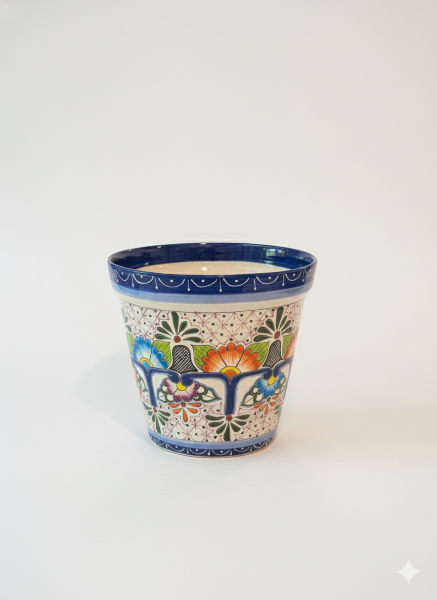 10.5" Round Ceramic Planter is Exquisite Handmade Mexican Pottery - Use as Outdoor Garden Decor, Indoor Home Decor, Flower Pot Centerpiece