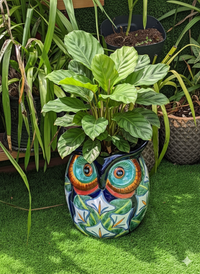 Gorgeous 14" Owl Flower Pot, Ceramic Planter is Handmade Talavera Pottery for Outdoor Garden Decor, Unique Housewarming Gift