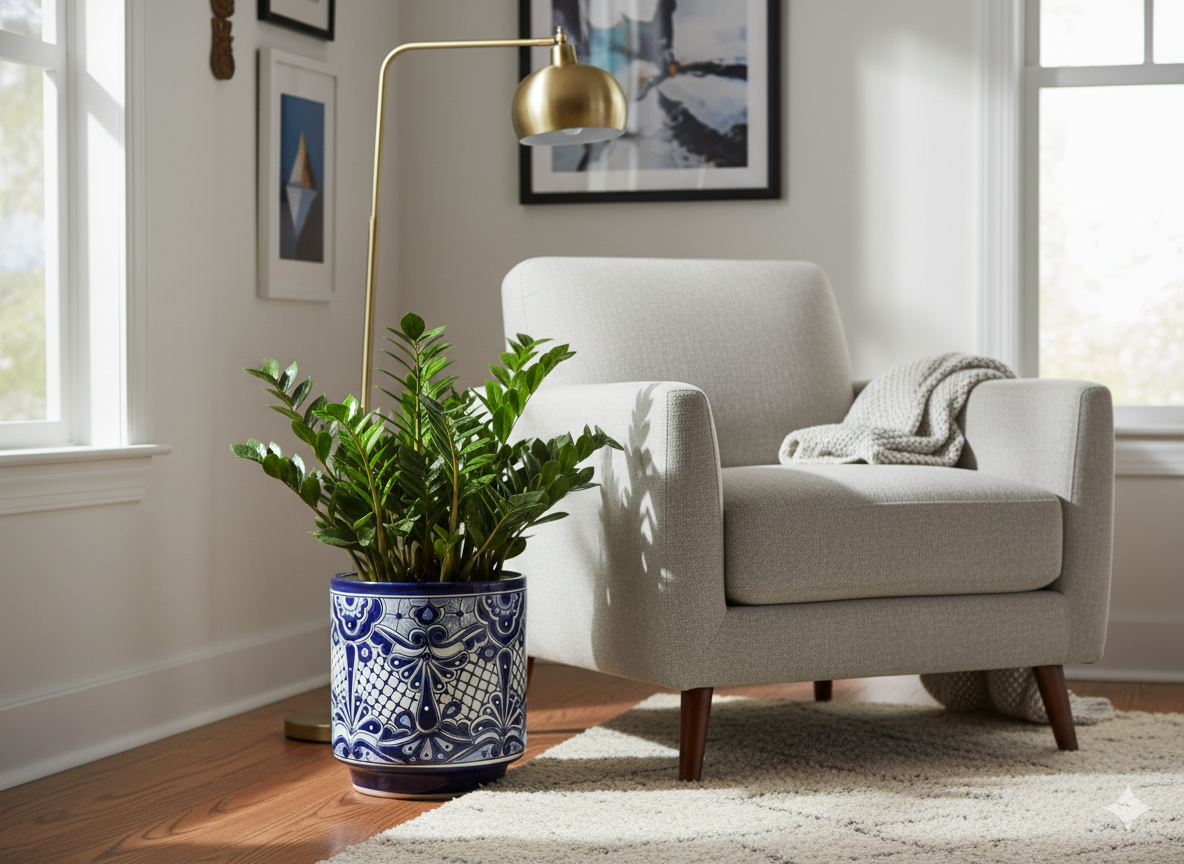 14" Tall Round Flower Pot Colorful Talavera Ceramic Planter is Handmade Mexican Pottery, Garden and Home Decor or Housewarming Gift