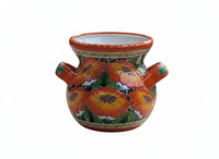 Orange Poppies Ceramic Flower Pot is 10.5 inch Round Handmade Mexican Talavera Pottery, Outdoor Garden Decor or Indoor Home Decor