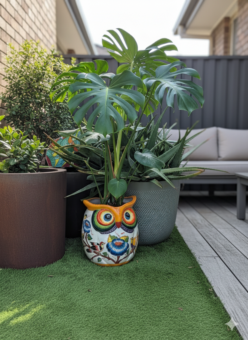 Gorgeous 14 inch Owl Flower Pot Ceramic Planter, Handmade Talavera Pottery is Outdoor Garden Decor or Indoor Home Decor, Unique Gift for Birders