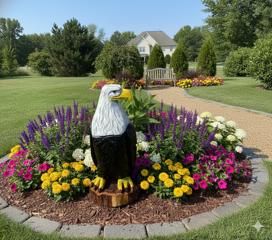 Bald Eagle Handmade Home Decor for Outdoor Garden, Porch or Yard Art by Chainsaw Artist in Texas, Hand Carved Eagle