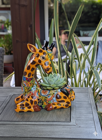 Talavera Giraffe Flower Pot for Indoor Decor or Yard Art Decorations, Planter Pot is Handmade Mexican Pottery, Turkey Lover Gift