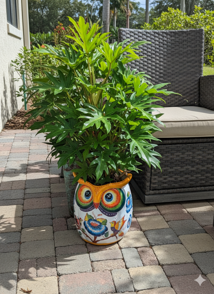 Gorgeous 14 inch Owl Flower Pot Ceramic Planter, Handmade Talavera Pottery is Outdoor Garden Decor or Indoor Home Decor, Unique Gift for Birders