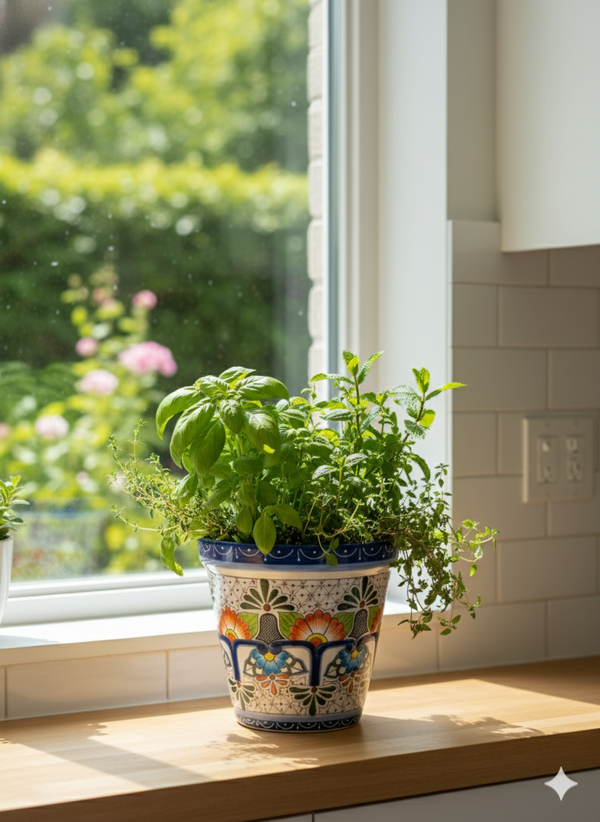 10.5" Round Ceramic Planter is Exquisite Handmade Mexican Pottery - Use as Outdoor Garden Decor, Indoor Home Decor, Flower Pot Centerpiece