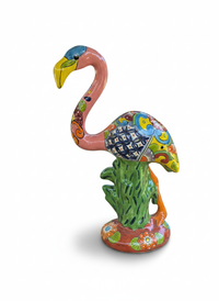 Pink Flamingo Garden Decor & Yard Art, Talavera Pottery to use as Home Decor, Porch Decoration or Outdoor Decor