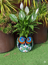 Gorgeous 14" Owl Flower Pot, Ceramic Planter is Handmade Talavera Pottery for Outdoor Garden Decor, Unique Housewarming Gift